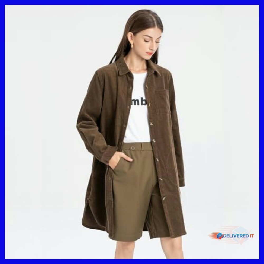 Corduroy Button-Down Shacket With Pockets - Long … - image 3